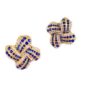 Cubic Zirconia Statement Stud Earrings – Blue & Clear Crystals ✨